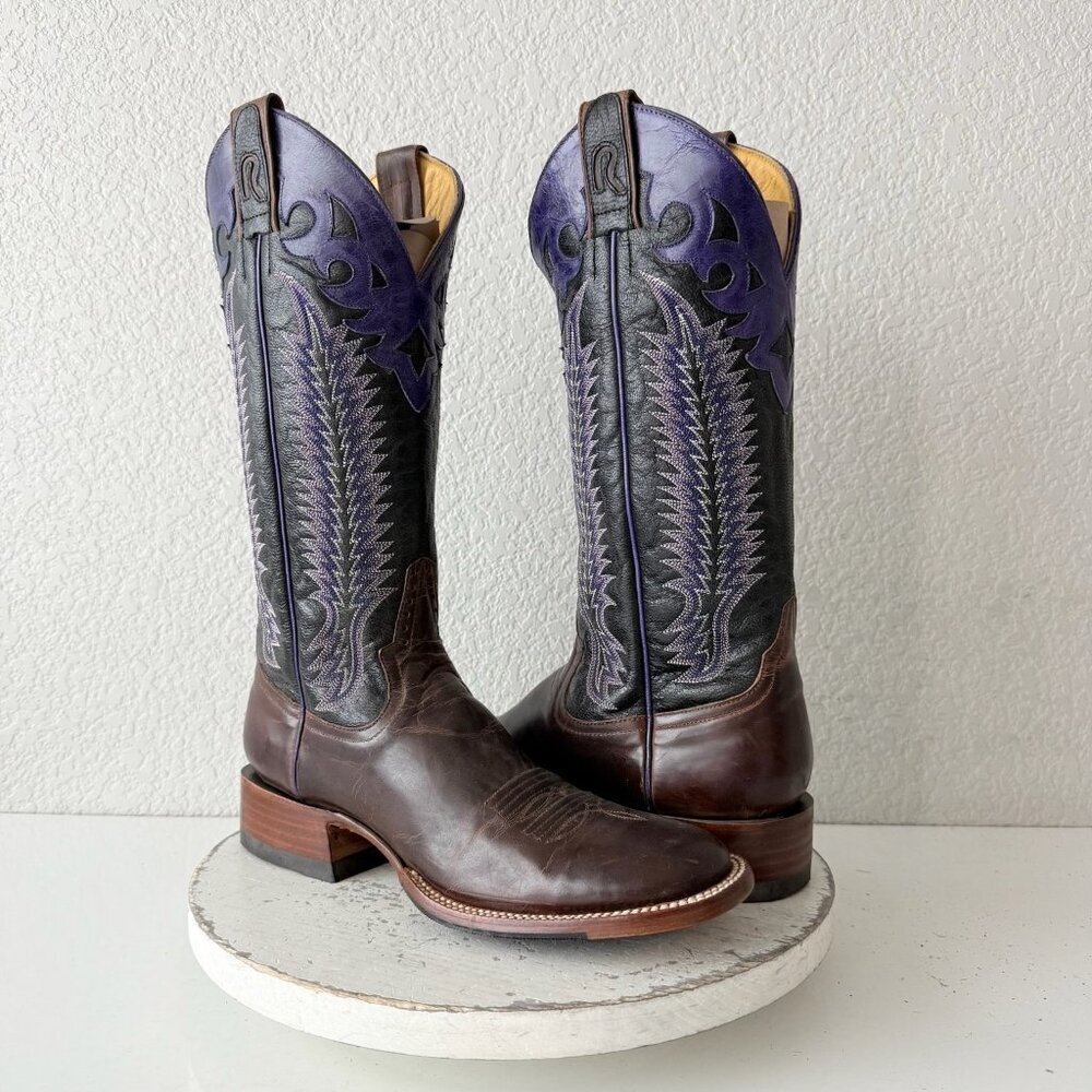 Rod Patrick Womens Cowboy Boots 9AA Brown Purple Round Toe Tall Western Cowgirl